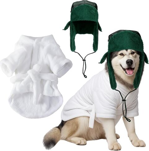 2 Pcs Christmas Cousin Dog Costume Bathrobe with Hat Super Absorbent Quick Drying Towel Wrap Dog Pajama Cozy Drying Coat for After Bath Suitable for Dogs Weighing (L) in Saudi Arabia