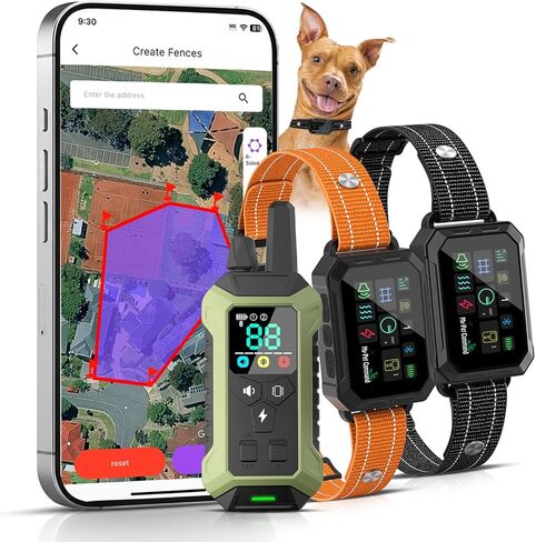 سياج My Pet Command GPS، سياج لاسلكي للكلاب بدون اشتراك مع التطبيق، أسوار ذات 6 جوانب أو دائرية، نغمة، اهتزاز، تصحيح، صدمة، طوق مقاوم للماء قابل لإعادة الشحن in Kuwait