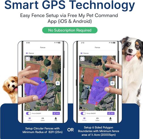 سياج My Pet Command GPS، سياج لاسلكي للكلاب بدون اشتراك مع التطبيق، أسوار ذات 6 جوانب أو دائرية، نغمة، اهتزاز، تصحيح، صدمة، طوق مقاوم للماء قابل لإعادة الشحن in Kuwait