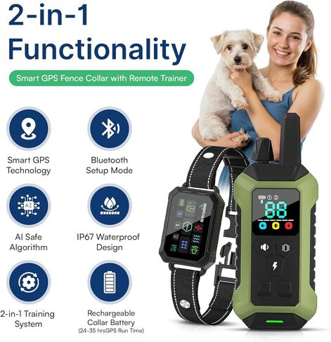 سياج My Pet Command GPS، سياج لاسلكي للكلاب بدون اشتراك مع التطبيق، أسوار ذات 6 جوانب أو دائرية، نغمة، اهتزاز، تصحيح، صدمة، طوق مقاوم للماء قابل لإعادة الشحن in Kuwait