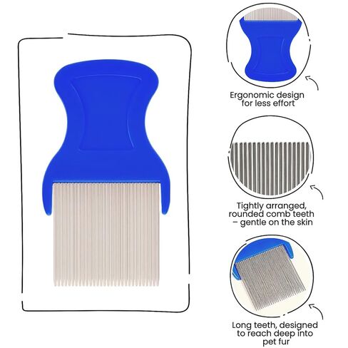 مجموعة من 5 أمشاط للبراغيث والقمل للقطط والكلاب والأطفال - طقم مشط ذو أسنان دقيقة من الفولاذ المقاوم للصدأ مع مزيل للبقع المسيل للدموع على الوجهين، وفرشاة للعناية بالشعر السميك (أزرق) in Kuwait