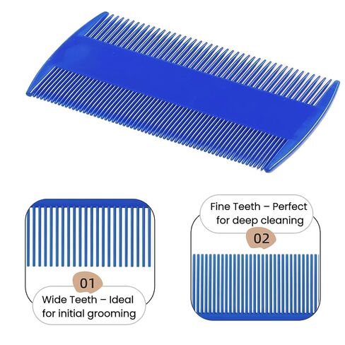 مجموعة من 5 أمشاط للبراغيث والقمل للقطط والكلاب والأطفال - طقم مشط ذو أسنان دقيقة من الفولاذ المقاوم للصدأ مع مزيل للبقع المسيل للدموع على الوجهين، وفرشاة للعناية بالشعر السميك (أزرق) in Kuwait