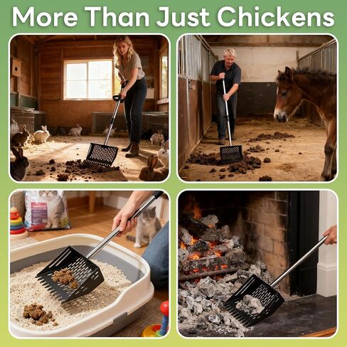 Chicken Poop Scooper & Rake 2-in-1, Adjustable 24'' to 66'' Metal Sand Sifting Shovel for Coop Cleaning, Effortless for Chicken Duck Rabbit Cages, Cat Litter, Fire Ash, Saving Time & Energy in Saudi Arabia