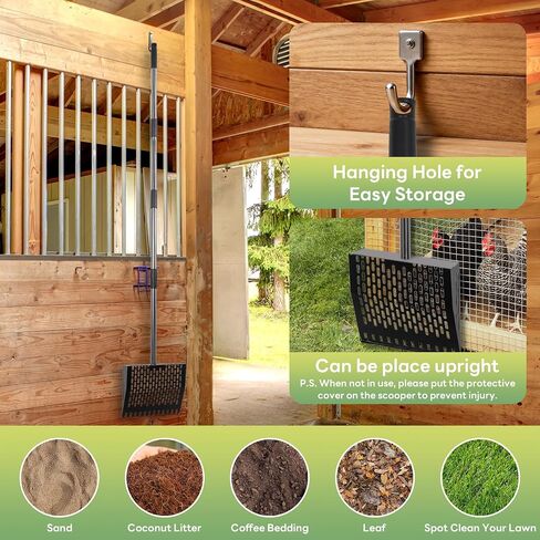 Chicken Poop Scooper & Rake 2-in-1, Adjustable 24'' to 66'' Metal Sand Sifting Shovel for Coop Cleaning, Effortless for Chicken Duck Rabbit Cages, Cat Litter, Fire Ash, Saving Time & Energy in Saudi Arabia