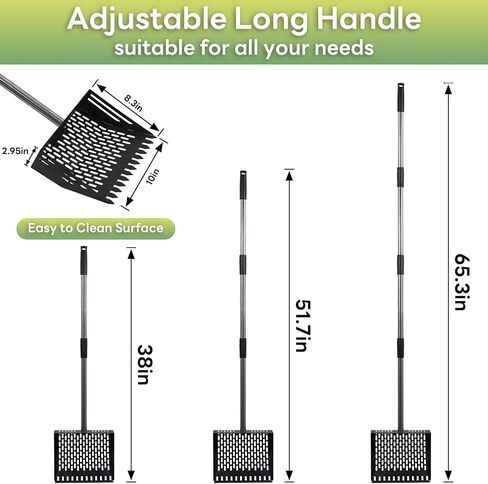 Chicken Poop Scooper & Rake 2-in-1, Adjustable 24'' to 66'' Metal Sand Sifting Shovel for Coop Cleaning, Effortless for Chicken Duck Rabbit Cages, Cat Litter, Fire Ash, Saving Time & Energy in Saudi Arabia