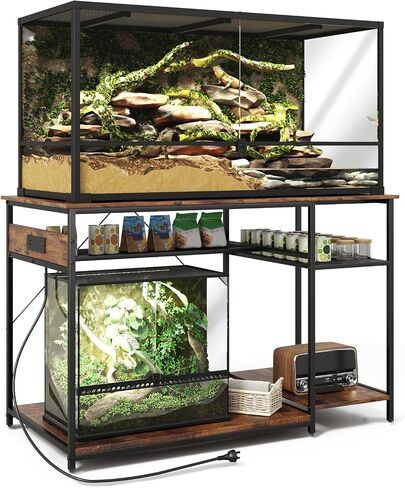 Reptile Tank Stand with Power Outlets，48" X 24" Tabletop Fits up to 120 Gallon Bearded Dragon Enclosure Stand，Double Snake Terrarium Table with Light in Saudi Arabia