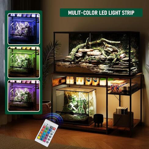 120 Gallon Fish Tank Stand with Power Outlets, Heavy Duty Large Aquarium Stand with Light, Double Reptile Tank Turtle Terrariums Table for Fish Tank Accessories Storage,1100LBS Capacity in Saudi Arabia