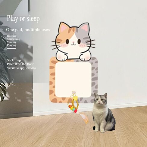 Wall-Mounted Cat Scratcher, 2025 Upgraded Indoor Cat Wall Scratcher — Self-Adhesive Double-Sided Tape, Trimable Scratching Surface, Suitable for Walls/Sofas/Floors (IncludesToy) (Calico Cat) in Saudi Arabia