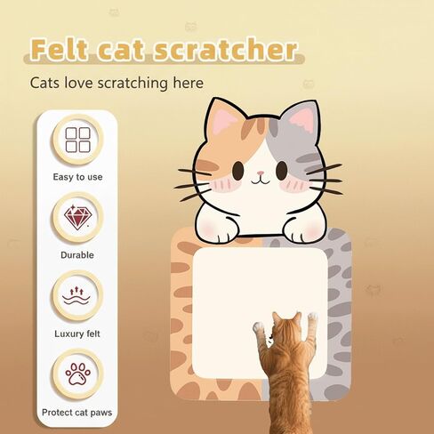 Wall-Mounted Cat Scratcher, 2025 Upgraded Indoor Cat Wall Scratcher — Self-Adhesive Double-Sided Tape, Trimable Scratching Surface, Suitable for Walls/Sofas/Floors (IncludesToy) (Calico Cat) in Saudi Arabia