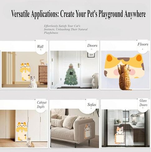 Wall-Mounted Cat Scratcher, 2025 Upgraded Indoor Cat Wall Scratcher — Self-Adhesive Double-Sided Tape, Trimable Scratching Surface, Suitable for Walls/Sofas/Floors (IncludesToy) (Calico Cat) in Saudi Arabia