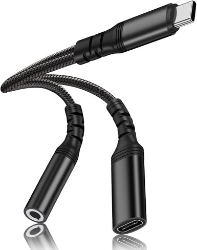 محول صوت USB C إلى 3.5 ملم مع شاحن، محول سماعة رأس USB 2 في 1 مع دونجل شحن PD 60 وات متوافق مع Galaxy S23 Ultra/S23/S22/S22+/S21/S20FE/A53/Note 10+، Google Pixel 7/6Pro/ 5/4XL/3 in Saudi Arabia