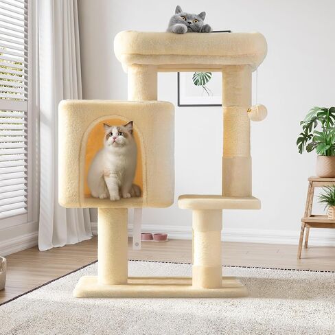 شجرة قطط مقاس 29 بوصة من SHA CERLIN للقطط الداخلية، برج قطط متعدد المستويات مع جثم كبير، شقة مريحة، كرات ألعاب مرحة، أعمدة خدش سيزال، مركز أنشطة أثاث ثابت للحيوانات الأليفة، موفر للمساحة، بيج in Kuwait