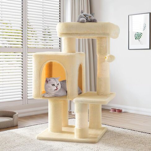 شجرة قطط مقاس 29 بوصة من SHA CERLIN للقطط الداخلية، برج قطط متعدد المستويات مع جثم كبير، شقة مريحة، كرات ألعاب مرحة، أعمدة خدش سيزال، مركز أنشطة أثاث ثابت للحيوانات الأليفة، موفر للمساحة، بيج in Kuwait