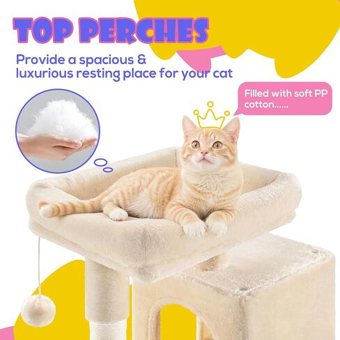 شجرة قطط مقاس 29 بوصة من SHA CERLIN للقطط الداخلية، برج قطط متعدد المستويات مع جثم كبير، شقة مريحة، كرات ألعاب مرحة، أعمدة خدش سيزال، مركز أنشطة أثاث ثابت للحيوانات الأليفة، موفر للمساحة، بيج in Kuwait