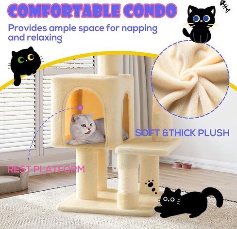 شجرة قطط مقاس 29 بوصة من SHA CERLIN للقطط الداخلية، برج قطط متعدد المستويات مع جثم كبير، شقة مريحة، كرات ألعاب مرحة، أعمدة خدش سيزال، مركز أنشطة أثاث ثابت للحيوانات الأليفة، موفر للمساحة، بيج in Kuwait