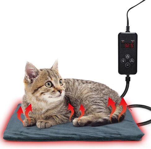 Pet Heating Pad for Cats and Dogs - Electric Warming Mat with Timer & Temperature Setting, Waterproof Cover, Auto Shut-Off - Safe Indoor Bed Warmer 16 * 12inch in Saudi Arabia