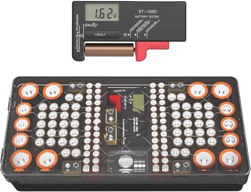 Battery Organizer Storage case with Battery Tester for AAA AA C D 9V and Button Batteries Storage Box Holds 110 Batteries Various Sizes with Removable Digital Battery Tester in Saudi Arabia