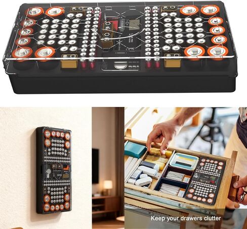 Battery Organizer Storage case with Battery Tester for AAA AA C D 9V and Button Batteries Storage Box Holds 110 Batteries Various Sizes with Removable Digital Battery Tester in Saudi Arabia
