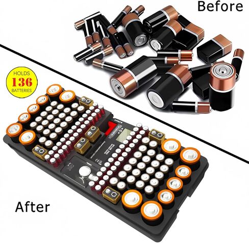 Battery Organizer Storage case with Battery Tester for AAA AA C D 9V and Button Batteries Storage Box Holds 110 Batteries Various Sizes with Removable Digital Battery Tester in Saudi Arabia