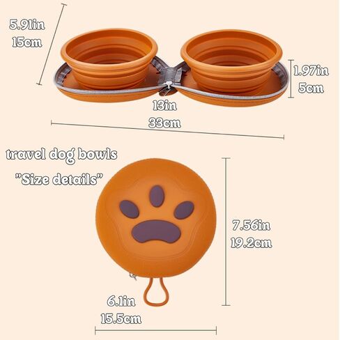 وعاء الحيوانات الأليفة القابل للطي من Bear Paw، تصميم وعاء مزدوج للطعام والماء، مقاس 6.1 بوصة، وردي وبرتقالي وبيج (وردي) in Kuwait