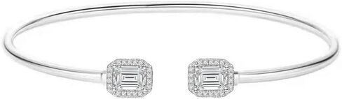 Emerald Cut Halo Style White Diamond Cuff Bangle Bracelet for Women, 14K White Gold Finish April Birthstone Diamond Adjustable Bangle in Saudi Arabia