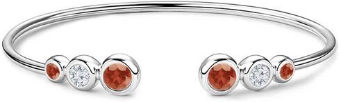 Three Stone Red Garnet & Diamond Cuff Bangle Bracelet for Women, 14K Yellow Gold Finish January Birthstone Garnet Adjustable Bangle in Saudi Arabia