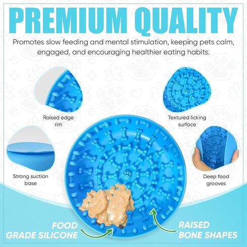 Lick mat for Dog Slow Feeder Bowl Anxiety Boredom Reducer Perfect for Yogurt, Peanut Butter. Wobble Dog Slow Feeder Bowl Easy to Clean - Non Slip Design BPA Free Silicone Licking mat - Blue in Saudi Arabia