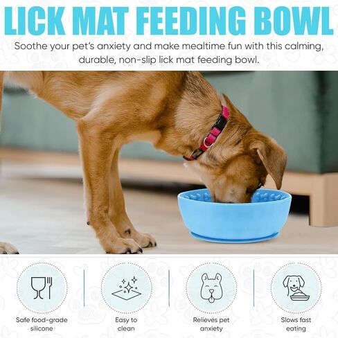 Lick mat for Dog Slow Feeder Bowl Anxiety Boredom Reducer Perfect for Yogurt, Peanut Butter. Wobble Dog Slow Feeder Bowl Easy to Clean - Non Slip Design BPA Free Silicone Licking mat - Blue in Saudi Arabia