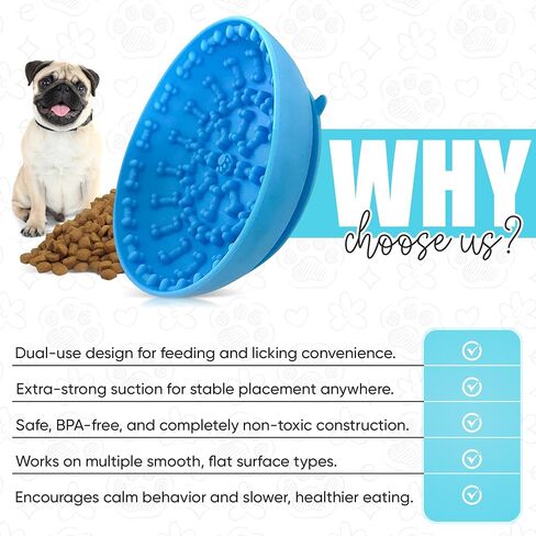 Lick mat for Dog Slow Feeder Bowl Anxiety Boredom Reducer Perfect for Yogurt, Peanut Butter. Wobble Dog Slow Feeder Bowl Easy to Clean - Non Slip Design BPA Free Silicone Licking mat - Blue in Saudi Arabia