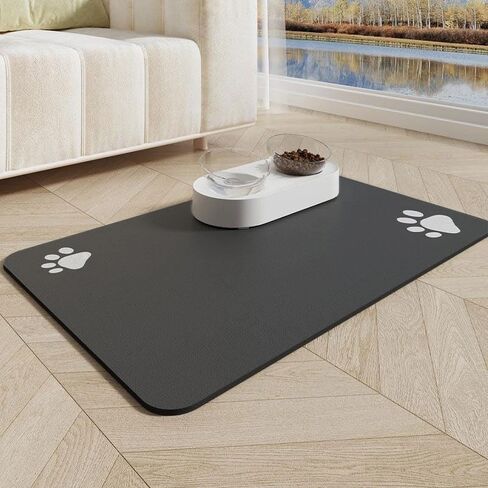 Pet Feeding Mat, Absorbent Pet Placemat for Food and Water Bowl, No Stains Quick Dry Cat Dog Food Bowl Mat, Dog Accessories Pet Supplies-Dog Water Bowl for Messy Drinkers(12"x19", Dark Gray) in Saudi Arabia