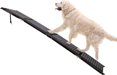 Dog Ramp - 62" x 17.5" Folding Dog Ramp for Car, Truck, SUV, or RV - Portable Ramps for Large Pets with Non-Slip Rug Surface - Pet Travel Accessories by PETMAKER (Black) in Saudi Arabia