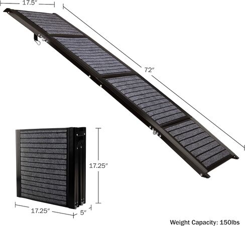 Dog Ramp - 62" x 17.5" Folding Dog Ramp for Car, Truck, SUV, or RV - Portable Ramps for Large Pets with Non-Slip Rug Surface - Pet Travel Accessories by PETMAKER (Black) in Saudi Arabia