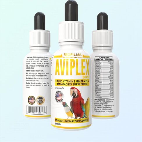 فيتامينات متعددة للطيور، مكمل Aviplex Minerals AMINOACIDS، 60 مل من الببغاء، والببغاء، والعصافير، وطيور الحب، والكويكرز، وجميع الطيور المحبوسة من فارمالاب in Saudi Arabia
