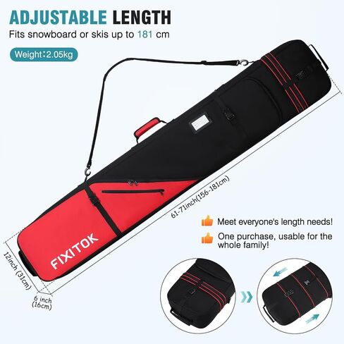 FIXITOK Snowboard & Ski Bag for Air Travel, Waterproof Full Padded Snowboard Bag Fit Board, Boots, Clothes, Helmet and Gear, Adjustable Length Ski Bag(157CM-181CM) in Kuwait
