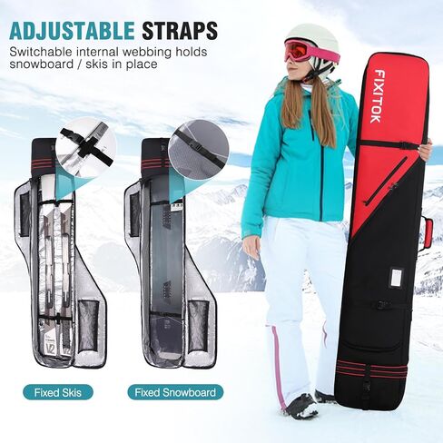 FIXITOK Snowboard & Ski Bag for Air Travel, Waterproof Full Padded Snowboard Bag Fit Board, Boots, Clothes, Helmet and Gear, Adjustable Length Ski Bag(157CM-181CM) in Kuwait