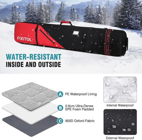 FIXITOK Snowboard & Ski Bag for Air Travel, Waterproof Full Padded Snowboard Bag Fit Board, Boots, Clothes, Helmet and Gear, Adjustable Length Ski Bag(157CM-181CM) in Kuwait