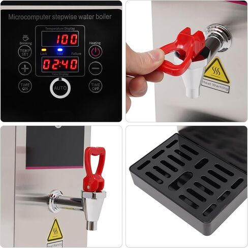 غلاية مياه كهربائية 2.64/3.96/5.28 جالون مع شاشة عرض، موزع مياه ساخن تجاري مع صينية تنقيط، آلة ماء غليان قابلة للتوقيت للمطبخ، المطعم، الفندق، المنزل (فضي، 5.28 جالون) in Kuwait