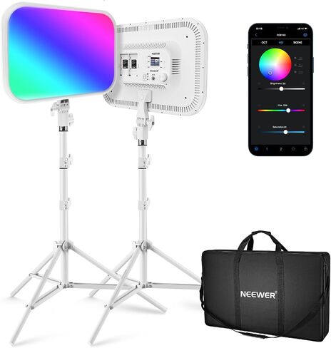 Neewer 18" Led Video Light Panel Lighting Kit with Remote, 2-Pack 45W Dimmable Bi-Color +Light Stand, 3200K–5600K Soft Light CRI 97+ 4800Lux for Game/Live Streaming/YouTube/Photography in Kuwait