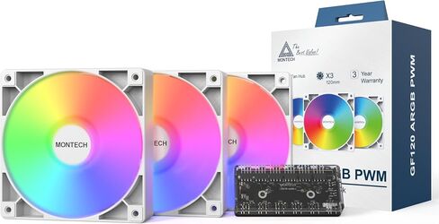 Montech GF120R V2 Argb 120mm Case Fan - تصميم أنيق وأحد الحد الأدنى ، تدفق الهواء العالي ، المحمل الهيدروليكي ، الأداء الهادئ ، إضاءة Argb نابضة بالحياة ، شفرة عكسية ، أبيض in Kuwait