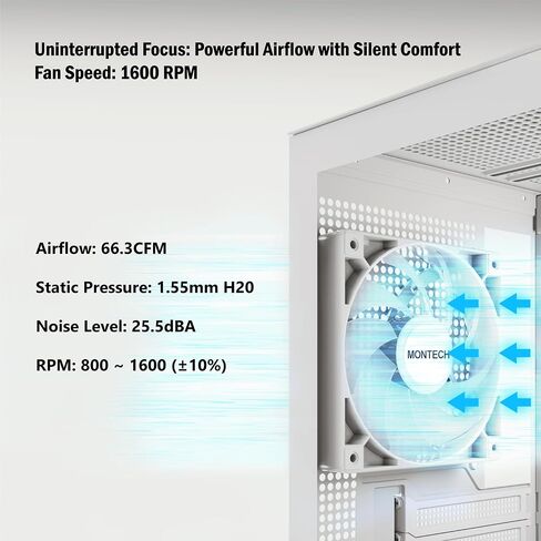 Montech GF120R V2 Argb 120mm Case Fan - تصميم أنيق وأحد الحد الأدنى ، تدفق الهواء العالي ، المحمل الهيدروليكي ، الأداء الهادئ ، إضاءة Argb نابضة بالحياة ، شفرة عكسية ، أبيض in Kuwait