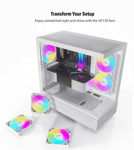 Montech GF120R V2 Argb 120mm Case Fan - تصميم أنيق وأحد الحد الأدنى ، تدفق الهواء العالي ، المحمل الهيدروليكي ، الأداء الهادئ ، إضاءة Argb نابضة بالحياة ، شفرة عكسية ، أبيض in Kuwait