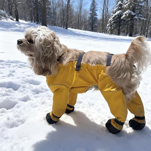 Dog Snowsuit with Attached Boots, Snow Boots for Dogs Waterproof, Windproof 4-Leg Dogs Coat Paws Protector, Adjustable Suspenders for Outdoor Winter Snow Rain Hiking Walking (Blue, X-Small) in Saudi Arabia