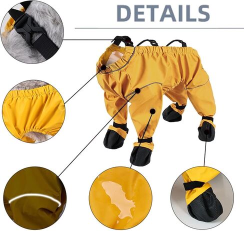 Dog Snowsuit with Attached Boots, Snow Boots for Dogs Waterproof, Windproof 4-Leg Dogs Coat Paws Protector, Adjustable Suspenders for Outdoor Winter Snow Rain Hiking Walking (Blue, X-Small) in Saudi Arabia