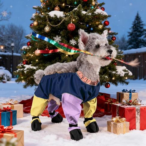 Dog Snowsuit with Attached Boots, Snow Boots for Dogs Waterproof, Windproof 4-Leg Dogs Coat Paws Protector, Adjustable Suspenders for Outdoor Winter Snow Rain Hiking Walking (Blue, X-Small) in Saudi Arabia