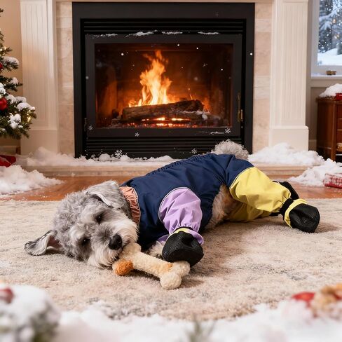 Dog Snowsuit with Attached Boots, Snow Boots for Dogs Waterproof, Windproof 4-Leg Dogs Coat Paws Protector, Adjustable Suspenders for Outdoor Winter Snow Rain Hiking Walking (Blue, X-Small) in Saudi Arabia