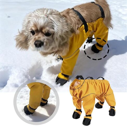 Dog Snowsuit with Attached Boots, Snow Boots for Dogs Waterproof, Windproof 4-Leg Dogs Coat Paws Protector, Adjustable Suspenders for Outdoor Winter Snow Rain Hiking Walking (Blue, X-Small) in Saudi Arabia