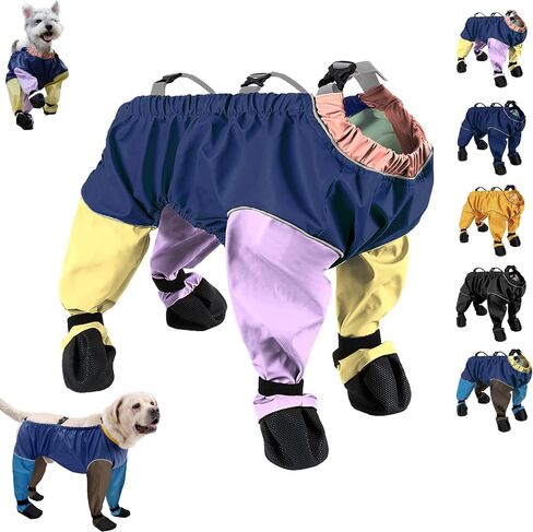 Dog Snowsuit with Attached Boots, Snow Boots for Dogs Waterproof, Windproof 4-Leg Dogs Coat Paws Protector, Adjustable Suspenders for Outdoor Winter Snow Rain Hiking Walking (Blue, X-Small) in Saudi Arabia