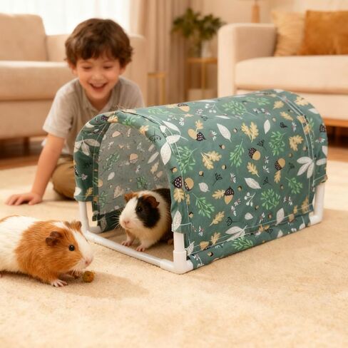 نفق مخبأ خنزير غينيا، ألعاب خنازير غينيا الصوفية الكبيرة القابلة للغسل لموائل الحيوانات الصغيرة، جلود خنزير غينيا قوية مضادة للمضغ للأرنب، شينشيلا (8.2 × 8.6 بوصة) in Kuwait