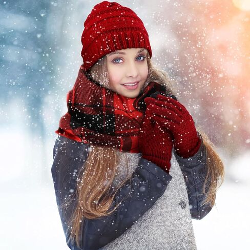 12 Pcs Winter Warmer Set Including Knit Beanie Hat Buffalo Plaid Scarf Touch Screen Gloves for Men Women in Kuwait