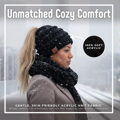 قبعة صغيرة مضلعة صلبة للنساء من Funky Junque Ponytail Messy Bun BeanieTail in Kuwait